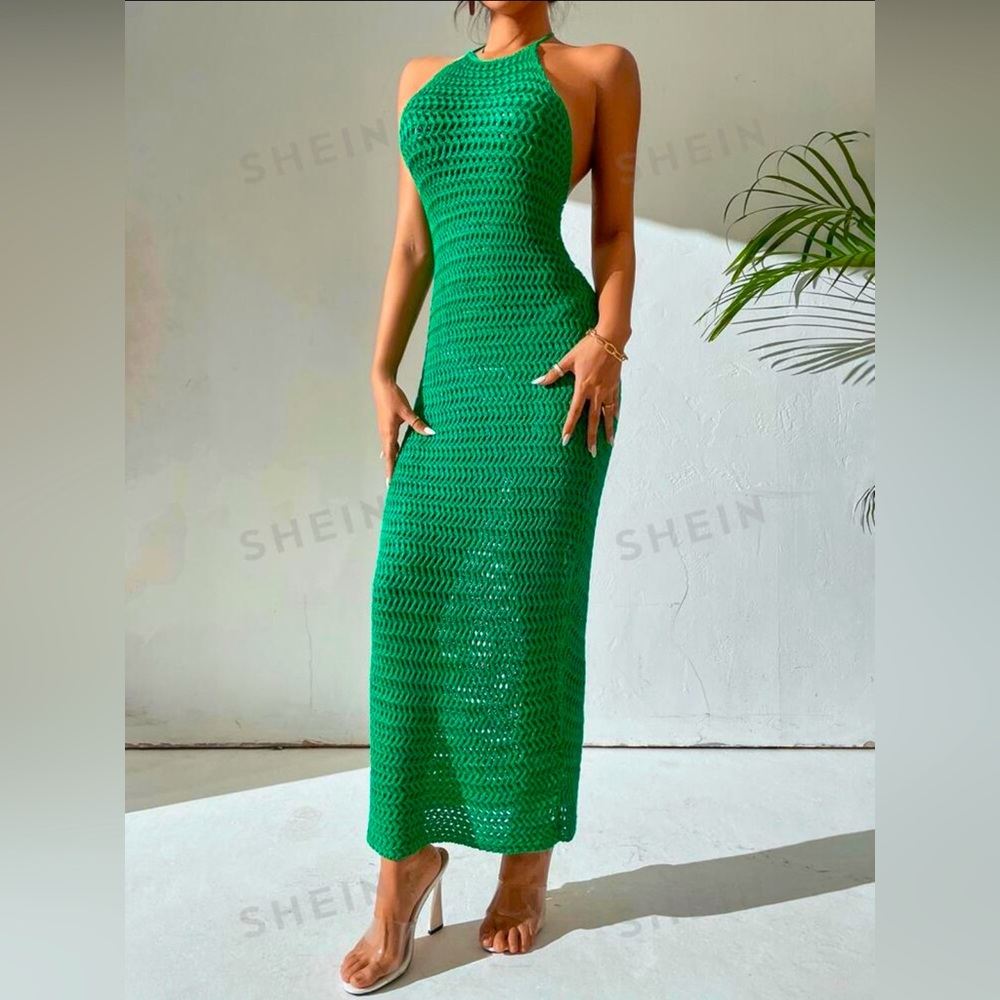 Crochet Backless  Halter Bodycon Dress